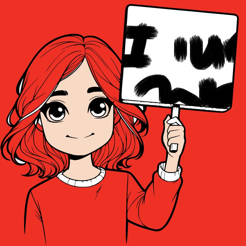 realistic girl holding up a sign