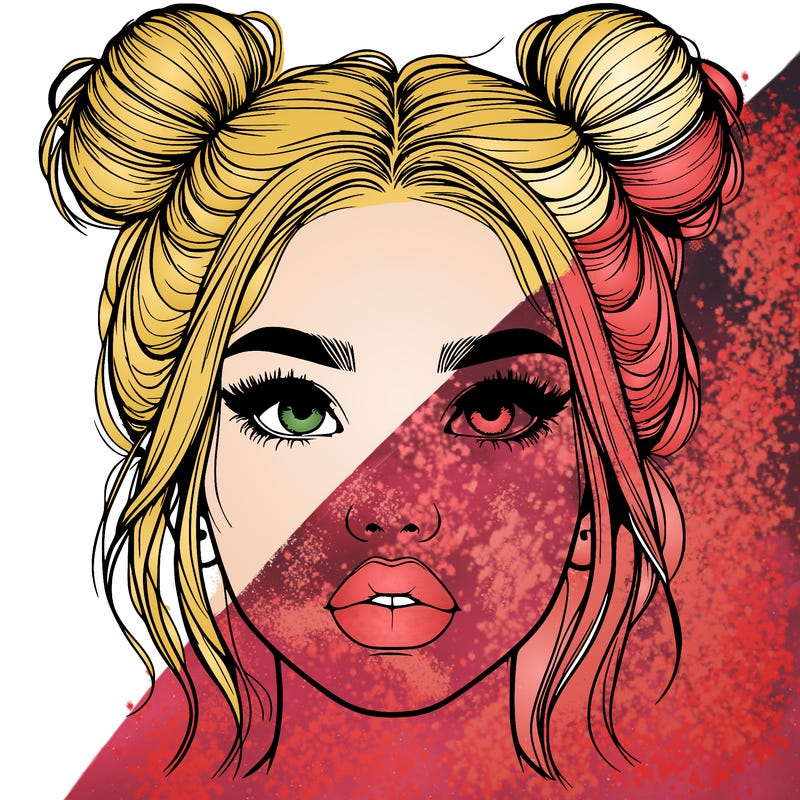 realistic girl with two buns on her hair and lips