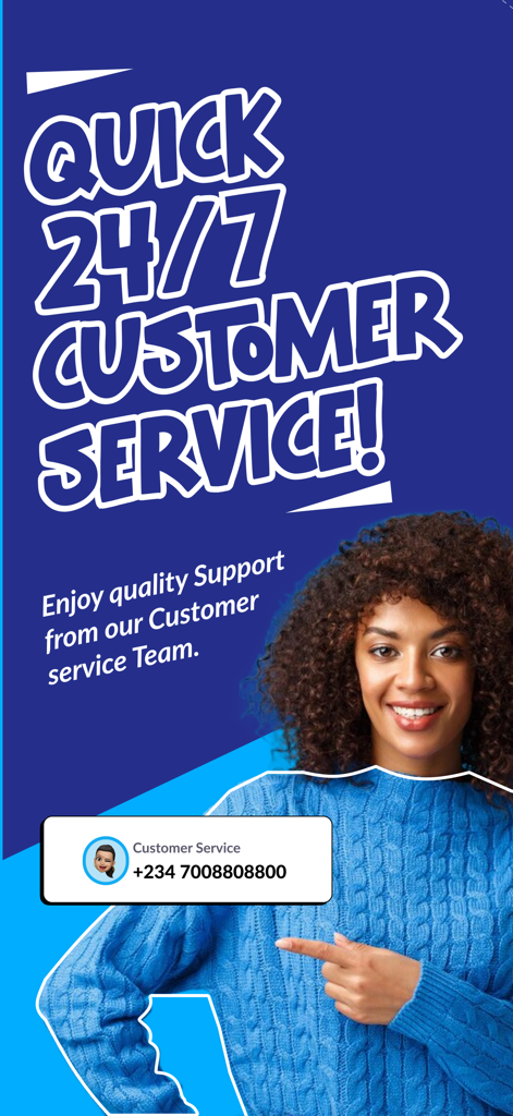 지원 전화번호가 있는 24/7 고객 서비스를 강조하는 Hotels.ng 앱 홍보 화면