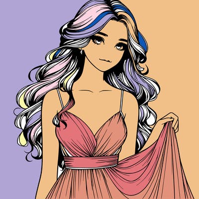 realistic girl in flowy silky prom dress