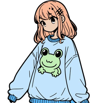 girl wearing frogging sweatshirt