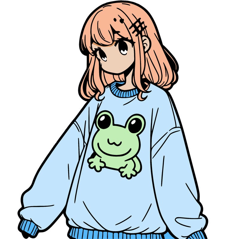 girl wearing frogging sweatshirt