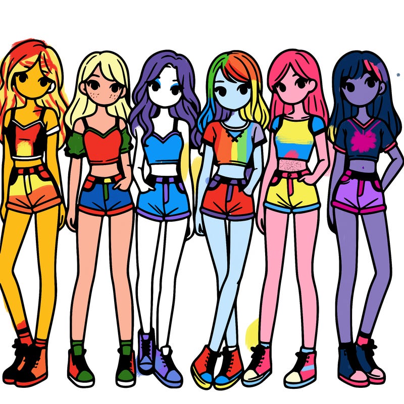 a group of girls wearing crop tops and shorts