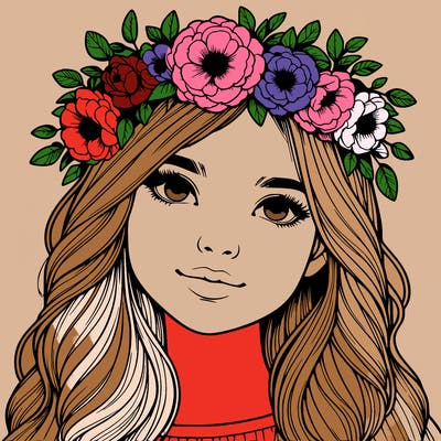 realistic girl with flower crown