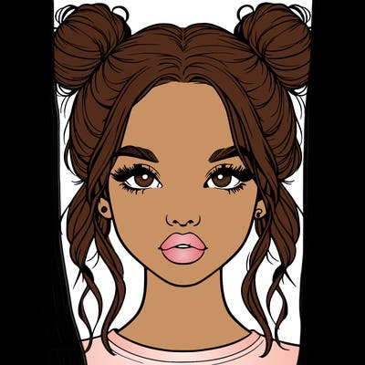 realistic girl with two buns in hair and lips