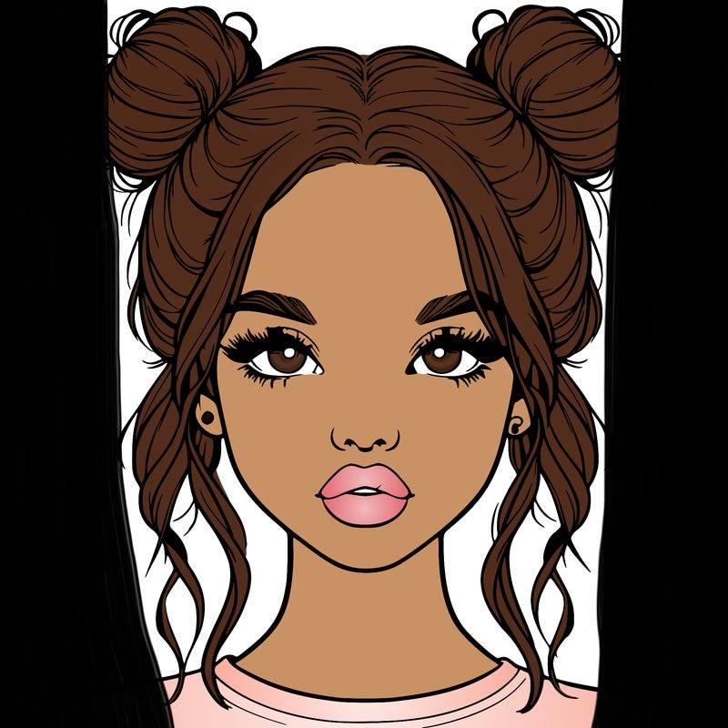 realistic girl with two buns in hair and lips