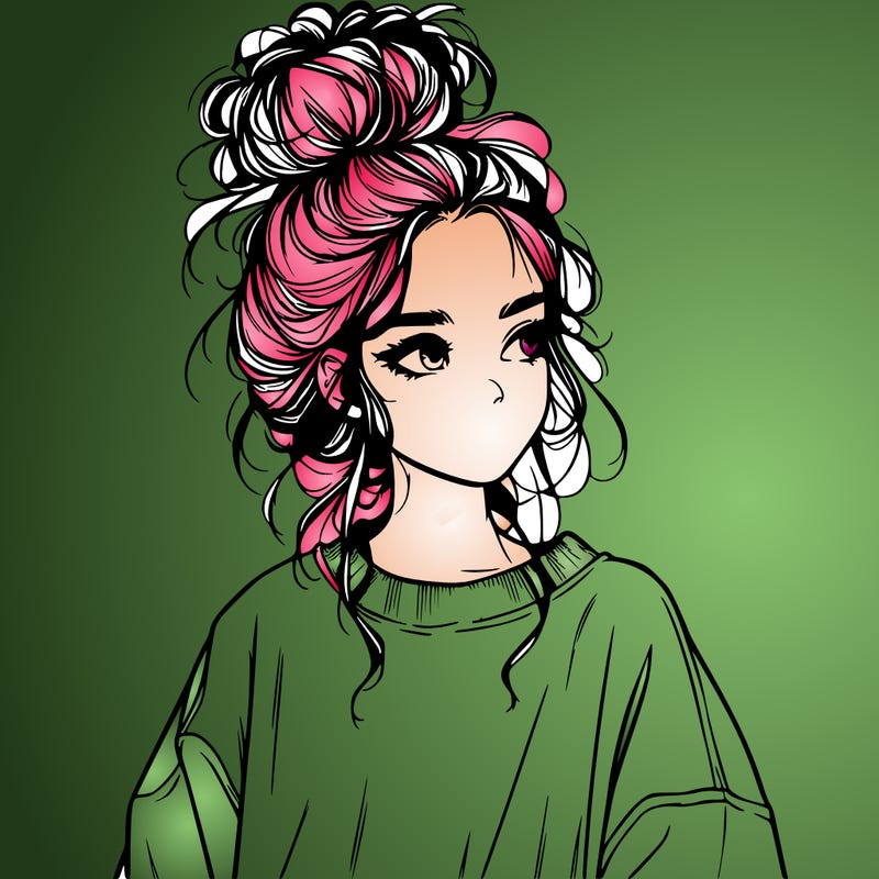 realistic girl with messy bun and oversized clothing