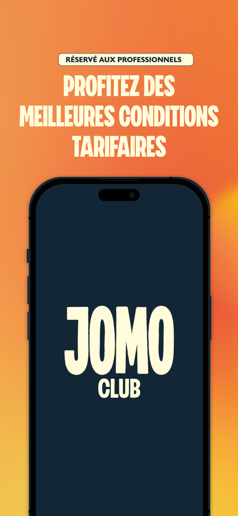 JOMO CLUB - JOMO CLUB mobile app screen highlighting exclusive pricing for hospitality professionals