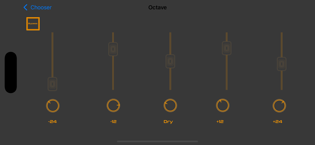 Interface do Zen Musical Harmonizer ZMH-1 mostrando controles deslizantes de oitava para processamento de áudio