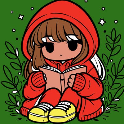 girl in oversized hoodie reading a book