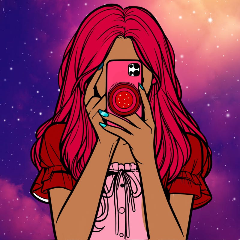 a realistic girl holding her phone taking pictures