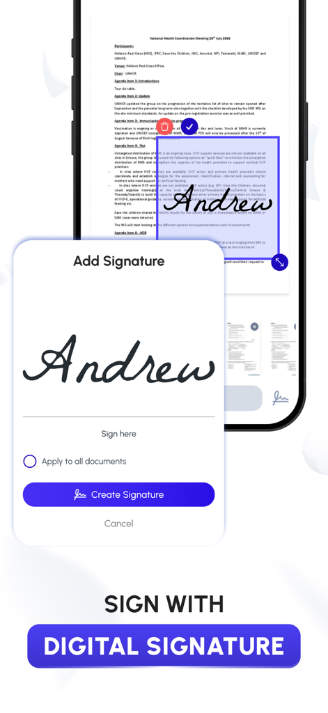 Añadiendo una firma digital manuscrita a un documento en un smartphone usando la aplicación iPrint