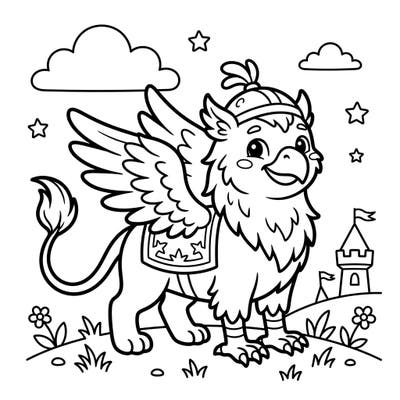 Embark on a delightful coloring journey with this charming Kawaii War Griffin, specially designed for kids. Its friendly features and playful setting make it perfect for young imaginations to bring to life with vibrant colors.