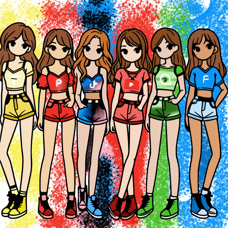 a group of girls wearing crop tops and shorts