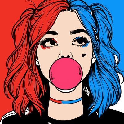 realististic girl blowing bubble -gum