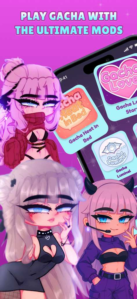 GachaHub - Mods for Gacha Life - GachaHub app showcasing aesthetic character mods and outfits for Gacha Life.