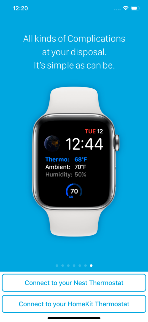 Thermo Watch for Nest & Ecobee - Apple Watch Zifferblatt mit Komplikationen für Thermostattemperatur, Umgebungstemperatur und Luftfeuchtigkeit aus der Thermo Watch App.