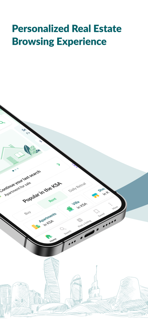 Bayut KSA - Real Estate - Bayut KSA real estate app interface showing property search options for apartments and villas in Saudi Arabia