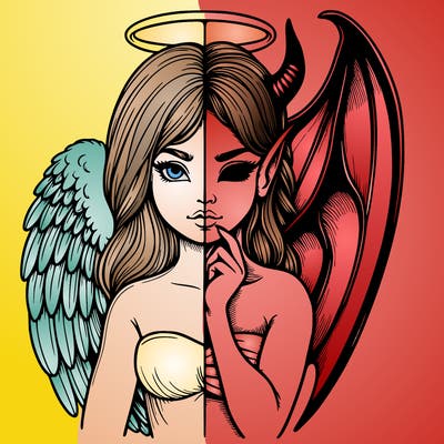 realistic angel half demon