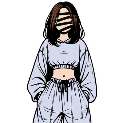 realistic girl faceless with baggy pants and a crop top
