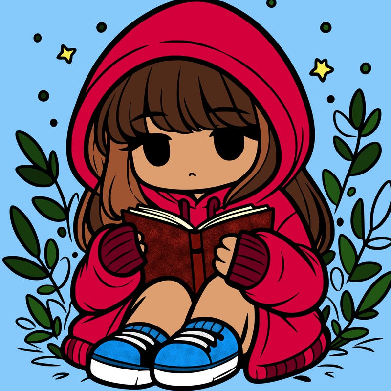 girl in oversized hoodie reading a book