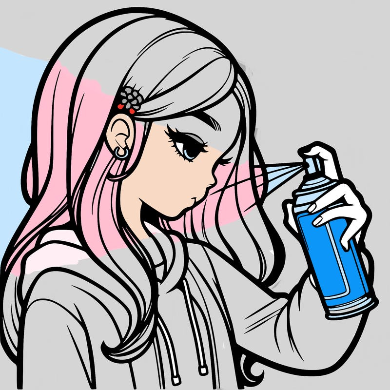 a realistic girl spray painting