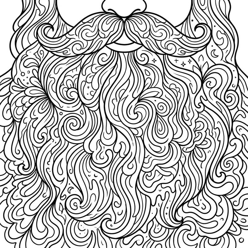 Unleash your inner artist with this unique Psychedelic Santa's Beard coloring page, blending festive charm with mind-bending patterns. Perfect for adults and teens seeking a creative, relaxing, and wonderfully weird holiday art project.