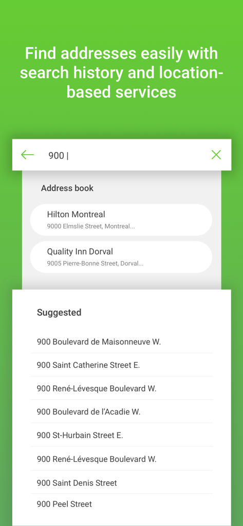Interface of the Athlete Central app showing address search suggestions and location history for whereabouts reporting