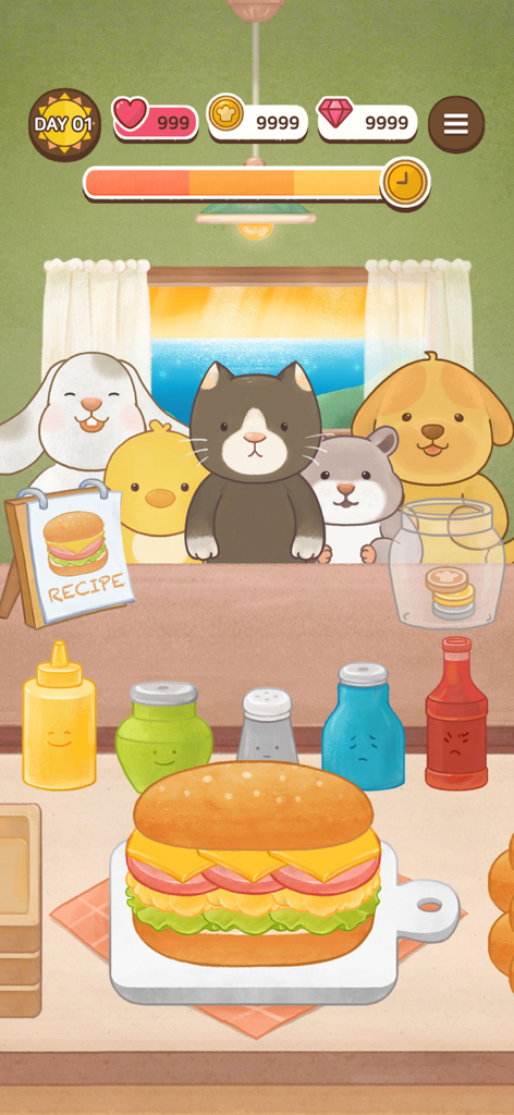 Cafe Heaven-Cat’s Sandwich - 아늑한 카페에서 귀여운 동물 고객들을 위해 샌드위치를 만드는 고양이 셰프.