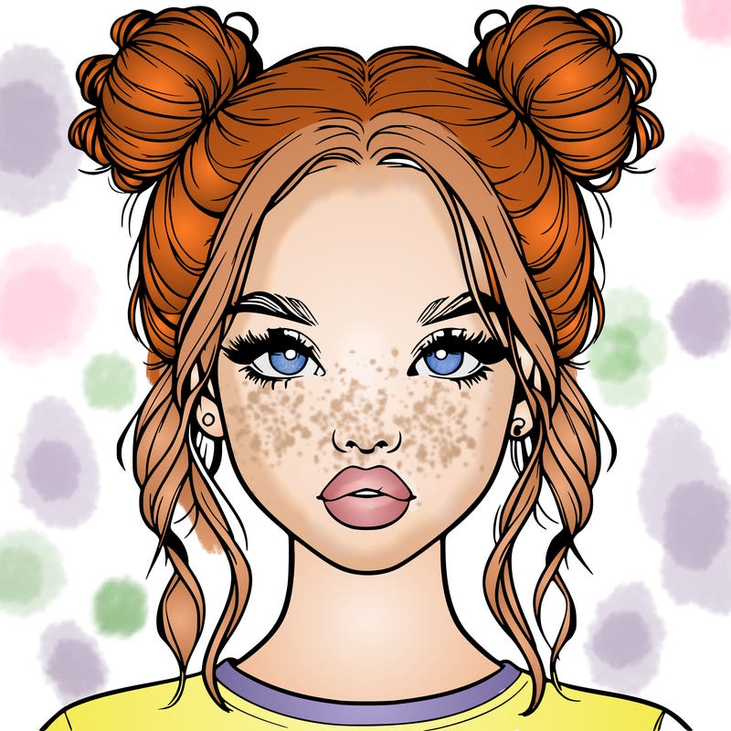 realistic girl with two buns in hair and lips