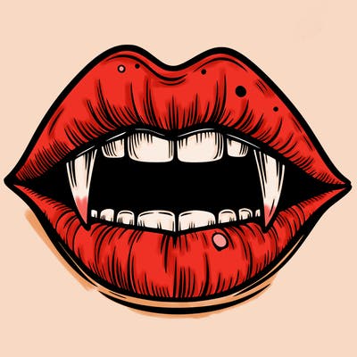 lips with vampire teeth