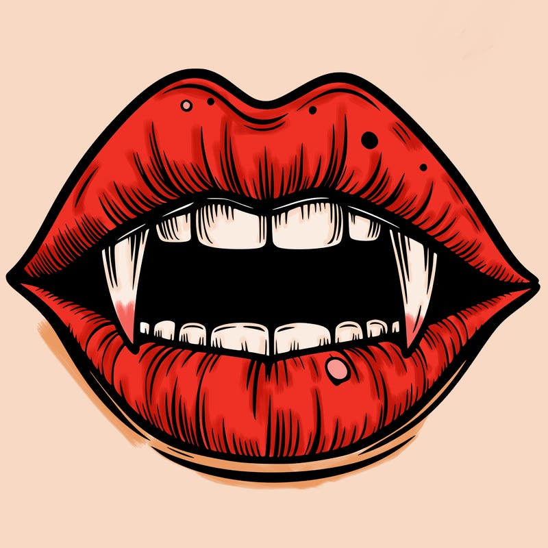 lips with vampire teeth
