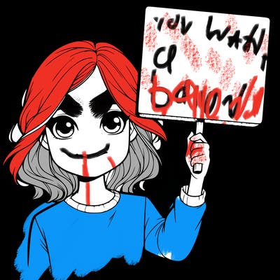 realistic girl holding up a sign