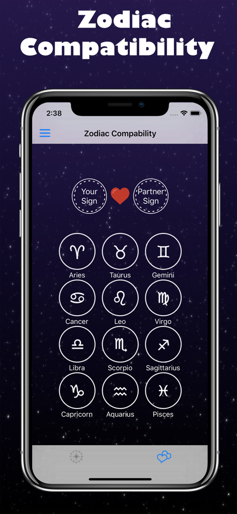 12개 별자리의 궁합을 보여주는 모바일 인터페이스