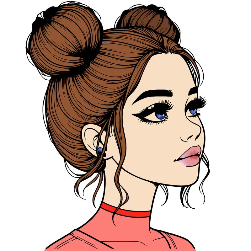 realistic girl with buns on the top of her head