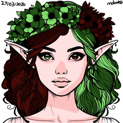realistic female elf with flower crown
