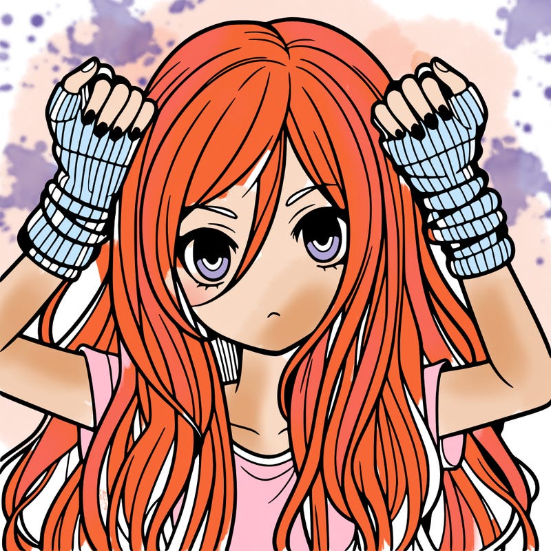 long haired girl with fingerless gloves