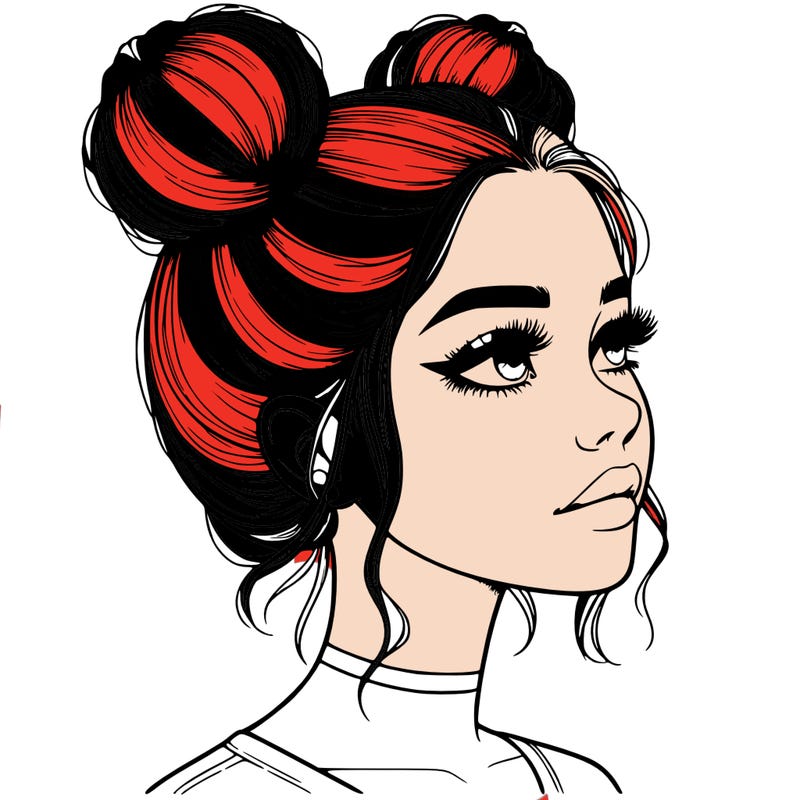 realistic girl with buns on the top of her head