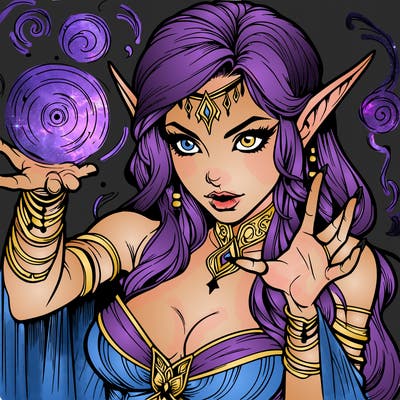 realistic scary beautiful elf sorceress casting spell