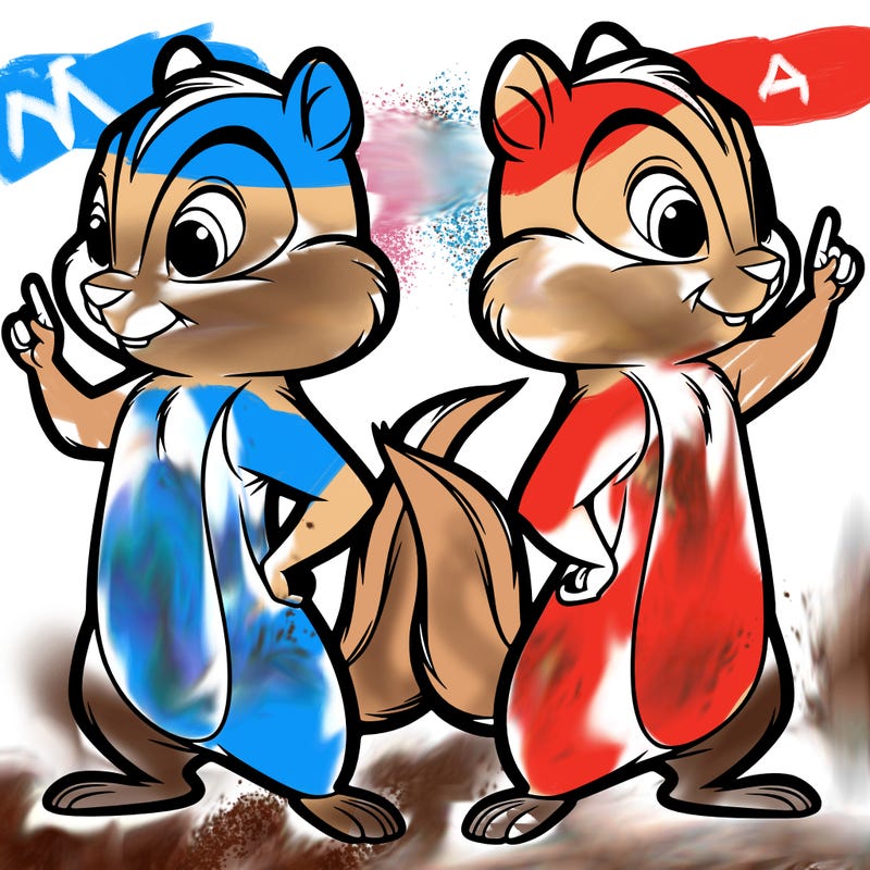 two tamias standing up split realistic