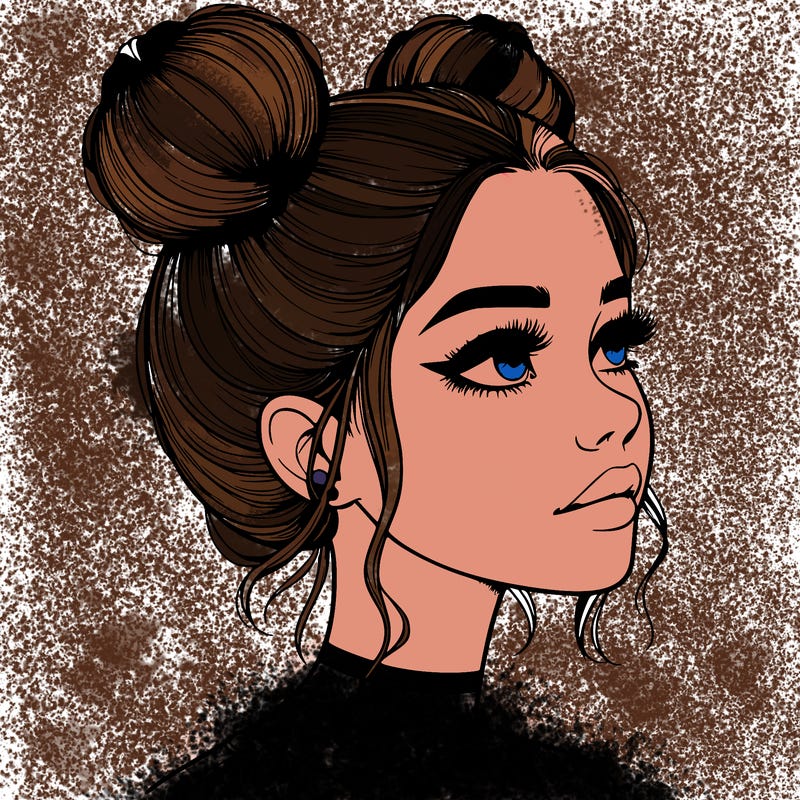 realistic girl with buns on the top of her head