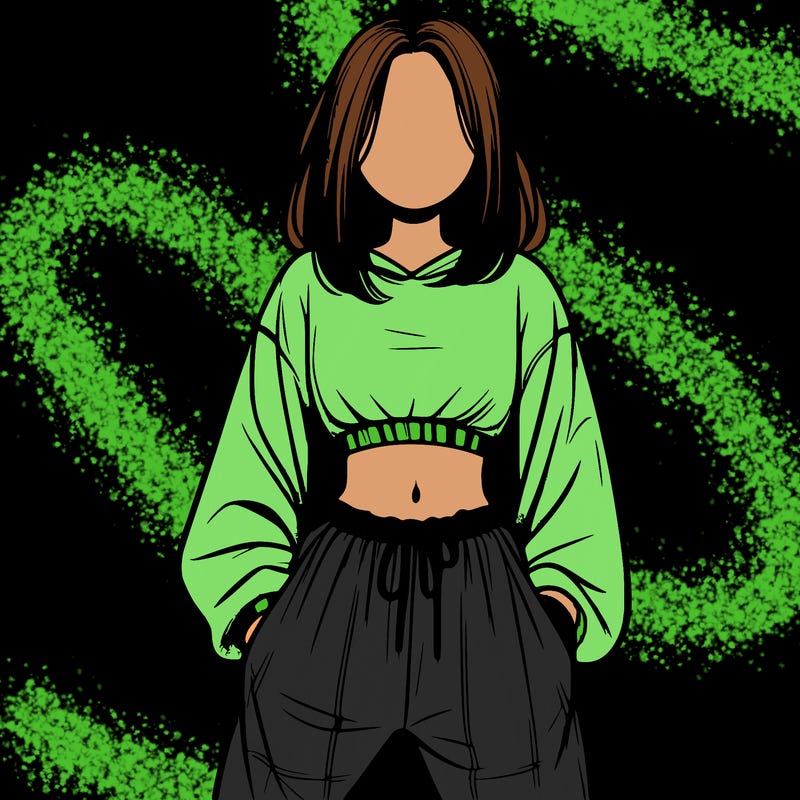 realistic girl faceless with baggy pants and a crop top