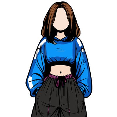 realistic girl faceless with baggy pants and a crop top
