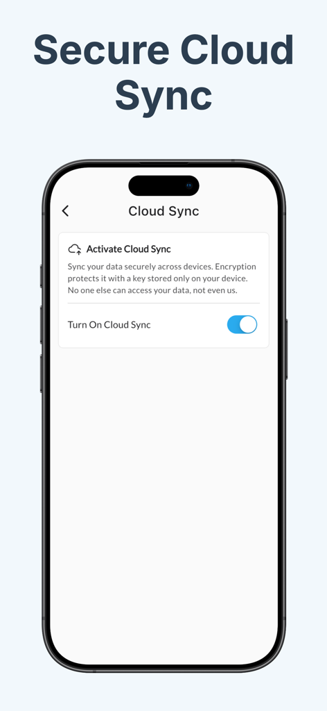 Authenticator - OTP Manager - Smartphone screen showing the secure cloud sync activation feature in the Authenticator OTP Manager app.