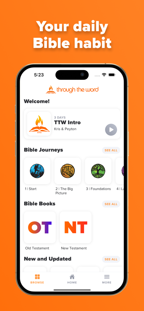 Through the Word - 오디오 성경 학습 계획과 여정을 보여주는 말씀으로 모바일 앱 홈 화면