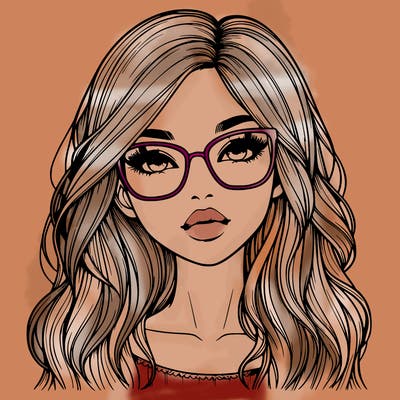 girl with long hair, glasses, lips and relastic