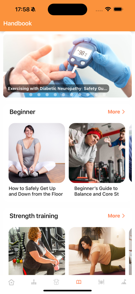 Exercise for Obesity at Home - Section manuel de l'application de fitness pour l'obésité présentant des guides d'exercices pour débutants et des conseils de sécurité.