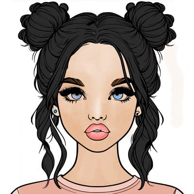 realistic girl with two buns in hair and lips