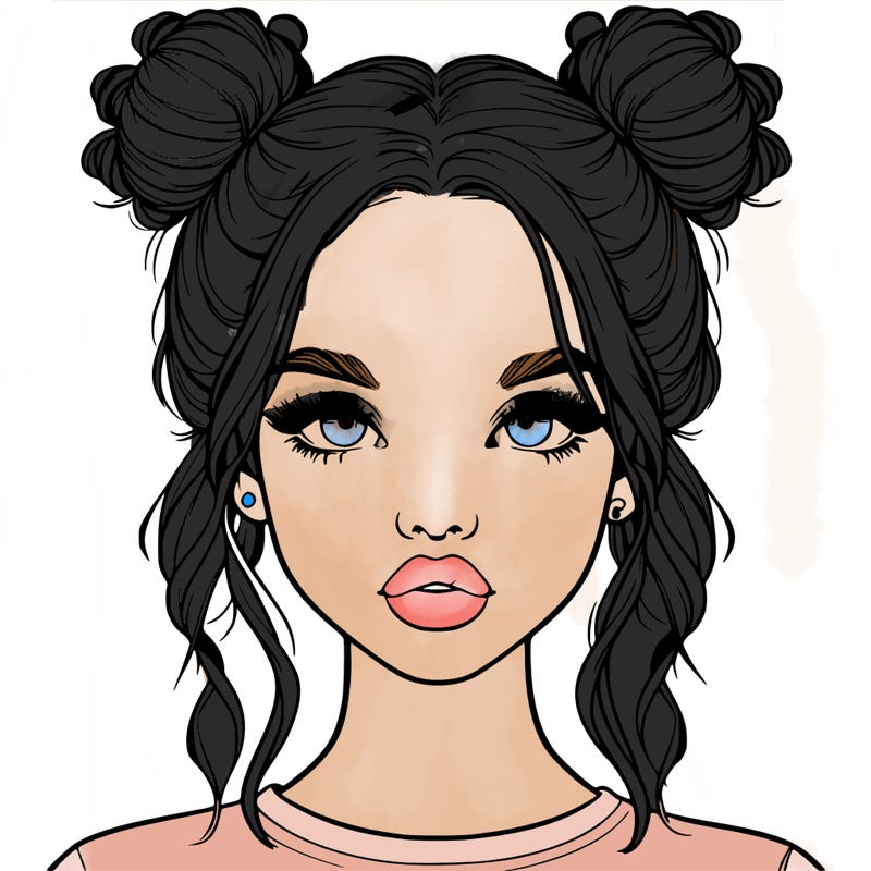 realistic girl with two buns in hair and lips