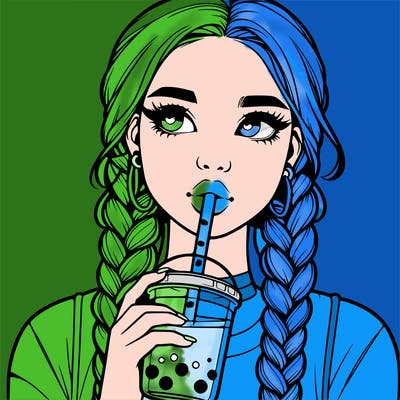 realistic girl with braided hair drinking boba